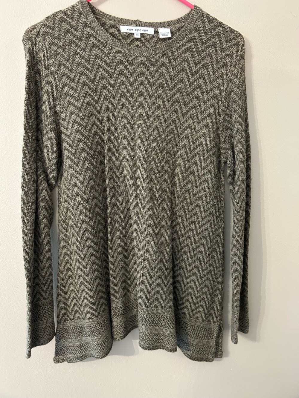 eight eight eight Green and Gray Chevron Knit Crewneck Oversized Sweater